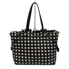 FURLA(フルラ) トートバッグ - 黒×アイボリー 編み込み レザー