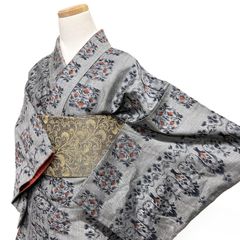 小紋 夏用 絽 竹 流線 パープル系 着物 055w d - メルカリ