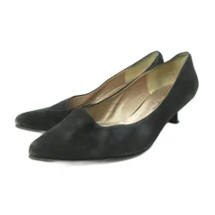 銀座かねまつ GINZA Kanematsu パンプス シューズ ローヒール ポインテッドトゥ スエード 24.0cm 黒 ブラック 0918 ■YHS4