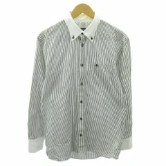 バーバリーブラックレーベル BURBERRY BLACK LABEL ボタンダウン BDシャツ ストライプ ロゴ 刺繍 長袖 42 白 黒 ホワイト ブラック 1002 ■YHS5