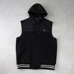 ポロ ラルフローレン  スモールポニーロゴ  異素材切り替え 中綿ベスト ブラック メンズ