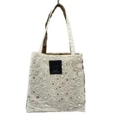 mina perhonen (mina)(ミナペルホネン) トートバッグ美品  - 白×グレー×ライトブラウン ミニバッグ コットン