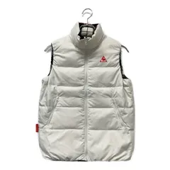 中古 レディース ルコックスポルティフ le coq sportif ダウンベスト M 白×黒×赤 訳あり リバーシブル チェック柄