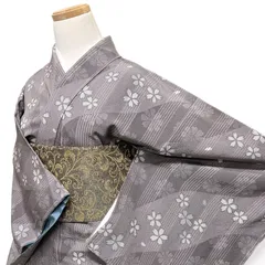 未着用　小紋　斜め縞　縦縞　桜　花びら　着物　013b d ms