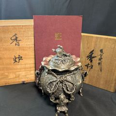 龍神 蓋付 三足香炉 銅器 昇龍 緻密細工 瑞雲 縁起物 香道具 骨董