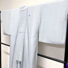 小紋　刺繍　ちりめん　リーフ模様　くすみカラー　水色　着物　111tz ☆