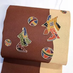 名古屋帯 開き名古屋帯 雲昌ちりめん 縮緬 人物 蹴鞠 着物 106tz