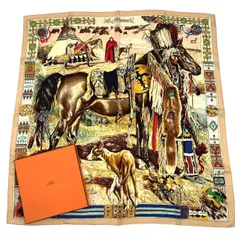 新品同様 HERMES エルメス シルク スカーフ Les Cheyennes シャイアン族 カレ90 マルチカラー 箱付き