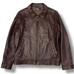 高級 良品 Polo by Ralph Lauren ポロバイラルフローレン レザージャケット 羊革 スイングトップ ポニー刺繍 ブラウン LLサイズ メンズ