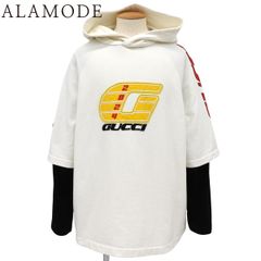 GUCCI(グッチ) ロゴレイヤードパーカー スウェット L コットン アイボリー メンズ 40802173964【中古】【アラモード】 GUCCI(グッチ) ロゴレイヤードパーカー スウェット L コットン