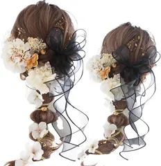 LALALA beauty flowers 華やかチュール髪飾り - 成人式・浴衣・振袖にぴったりのヘアアクセサリー 卒業式や七五三にも 花モチーフで上品な仕上がり (ブラック(2459))