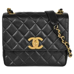 シャネル CHANEL デカマトラッセ チェーン ショルダーバッグ キャビアスキン ブラック ゴールド金具 ココマーク【中古】