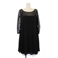 パトリツィアペペ PATRIZIA PEPE フレアワンピース ミニ丈 七分袖 プリーツ クルーネック シアー シースルー 切替 ワンカラー M 黒 ブラック タグ付き /BB