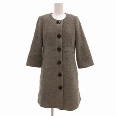 ナチュラルビューティーベーシック NATURAL BEAUTY BASIC 美品 ノーカラーコート ツイード 七分袖 S グレー系 白 ホワイト 黒 ブラック /UO