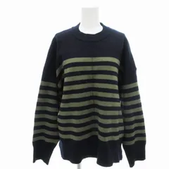 ザラ ZARA 美品 ニット セーター オーバーサイズ ボーダー 長袖 L 紺 ネイビー カーキ /UD