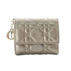 クリスチャンディオール Christian Dior レディディオール ロータスウォレット 財布 二つ折り 小銭入れ レザー ゴールド色 /RI ■OS
