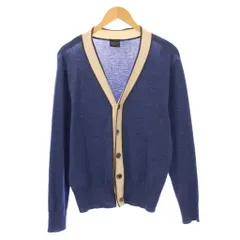 ルトロワ Letroyes ニットカーディガン 長袖 Vネック ウール バイカラー L 青 ブルー アイボリー /BBのサムネイル