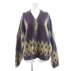 タウンクラフト TOWNCRAFT BEAUTY&YOUTH別注 ニットカーディガン シャギーニット 長袖 Vネック 総柄 紫 パープル ベージュ /KU