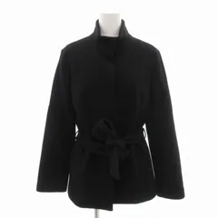 ナチュラルビューティーベーシック NATURAL BEAUTY BASIC ハーフコート ジャケット ウール 比翼 ハイネック ベルトリボン M 黒 ブラック /FT