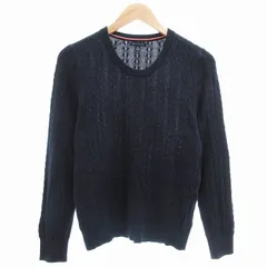 トミーヒルフィガー TOMMY HILFIGER ケーブルニット セーター クルーネック 刺繍 長袖 M 紺 ネイビー /AE