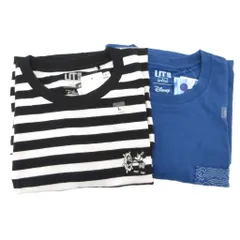 ユニクロ UNIQLO UT タグ付き ディズニー Disney ミッキーグラフィックTシャツ まとめ 2点セット 半袖 L クルーネック 刺繍 青 ブルー 黒 ブラック /GV