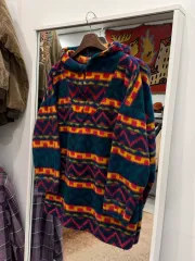 00s Vtg ヴィンテージ エスニック ハーフネック 쿼터 ジップアップ フリース WHO フード