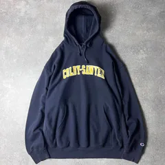 00s Champion カレッジ プリント オリジナル リバースウィーブ スウェット フード パーカー XL / 00年代 オールド チャンピオン ナス紺 ネイビー