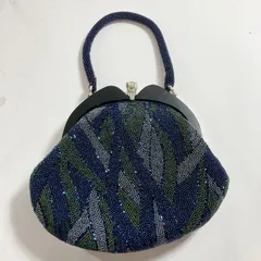 ★ ハンドバッグ 総ビーズ ビーズバッグ がま口 和装小物 着物 和柄 レトロ パーティバッグ 緑/青/シルバー 現状品