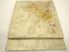 平和屋着物▼太鼓柄袋帯　亀甲草花文　金銀彩　引箔　正絹　逸品　CABA5917ak