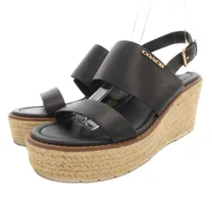 コーチ COACH ウェッジソールサンダル ミュール 厚底 ストラップ ロゴ 24cm 黒 ブラック /GV ■GY19