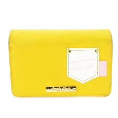 サマンサタバサプチチョイス Samantha Thavasa Petit Choice 二つ折り財布 ウォレット 小銭入れあり PVC ポケットデザイン ロゴプレート 黄 イエロー /CK26 ■GY1