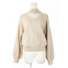 イング INGNI ニット セーター チョーカーネック 長袖 ポイントスリット もっちり ボリュームスリーブ M ベージュ /CK29