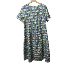 JOCOMOMOLA(ホコモモラ) ワンピース サイズ40 XL レディース美品  - アイボリー×ブルーグリーン×マルチ クルーネック/半袖/ロング/花柄