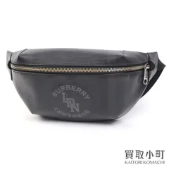 バーバリー ロゴグラフィック ベルトバッグ ブラック コーティングキャンバス レザー ロンドンチェック クロスボディ ショルダーバッグ ウエストポーチ 8022517 BODY BAG