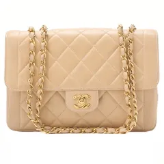 CHANEL シャネル　ラムスキン　マトラッセ25cm　ストレートフラップ　ターンロック　チェーンショルダー　 ベージュ　 ゴールド金具　レディースバッグ　ブランド【中古】【送料無料】