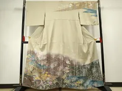 平和屋着物●友禅作家　東矢千嘉子　訪問着　枝花文　暈し染め　正絹　逸品　AABF4319cs