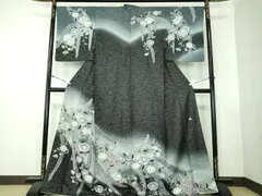 平和屋着物●訪問着　作家物　絞り　辻が花　黒地　暈し染め　銀通し地　正絹　逸品　DABB4314ps