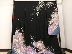 D976＋　D9 振袖　黒地　桜　流水　金彩　正絹　着物　袷　極美品 D976＋ D9 振袖 黒地 桜 流水 金彩 正絹 着物 袷 極美品 - メルカリ