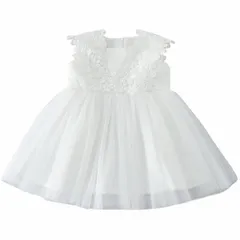 チュール ドレス 花柄 子供 女の子 フォーマル ガールズ ワンピース お宮参り 新生児 1歳 2歳 赤ちゃん お誕生日 ホワイト 結婚式 記念写真 ベビードレス 白 100日 50 60 [VNGOLERRY] 70 80 90