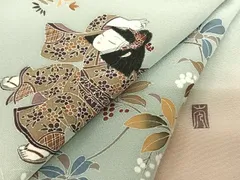 平和屋着物●訪問着　作家物　人物枝花文　暈し染め　ロング丈　正絹　逸品　未使用　AABF0693fy