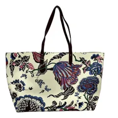 TORY BURCH(トリーバーチ) トートバッグ - アイボリー×ブルー×マルチ 花柄 レザー