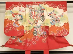 平和屋着物[]七五三　女の子　３歳　祝着　一つ身　御所車飛鶴文　暈し染め　金銀彩　正絹　逸品　AABF2193ja