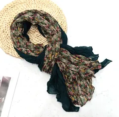 【ダークグリーン】ストール レディース 大判 シワ加工 配色 配色デザイン 薄手 春夏 秋 首元 日よけ 冷房対策 日差し対策