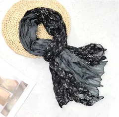 【グレー】ストール レディース 大判 シワ加工 配色 配色デザイン 薄手 春夏 秋 首元 日よけ 冷房対策 日差し対策