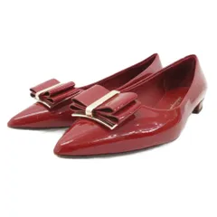 サルヴァトーレフェラガモ Salvatore Ferragamo パンプス フラットシューズ エナメル パテント リボン  赤 レッド 7 1/2 約25.5㎝