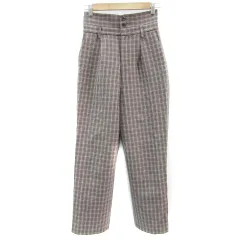 フリークスストア FREAKS STORE テーパードパンツ ロング丈 チェック柄 ハイウエスト S グレージュ /YM11