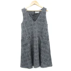 エニィスィス エニシス anySiS ジャンパースカート ワンピース ひざ丈 Vネック グレンチェック柄 パールビーズ 2 ブラック 黒 /YM20