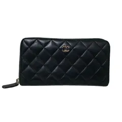 CHANEL(シャネル) 長財布 マトラッセ 黒 シルバー金具/ラウンドファスナー ラムスキン