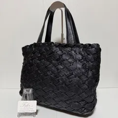 【高級品/A4】FALORNI ファロルニ イントレチャート ファー付き トートバッグ ショルダーバッグ ブラック 肩掛け 編み込み イタリア製 MADE IN ITALY B410