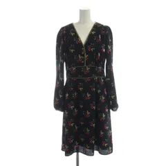 ローラアシュレイ LAURA ASHLEY ロングワンピース 長袖 総柄 フレア 2 紺 ネイビー ■GY58 /MQ